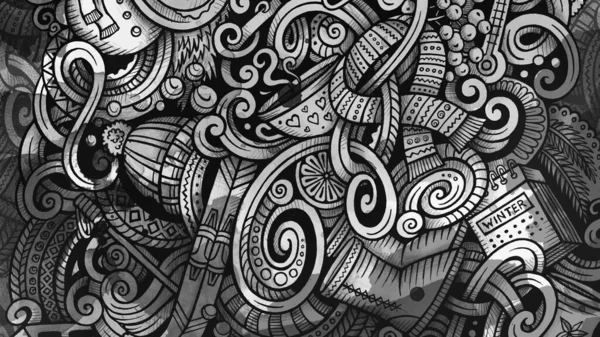 Doodles Zimní grafické ilustrace. Tvůrčí studené období umění pozadí. — Stock fotografie