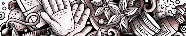 Masseer met de hand getekende doodle banner. Cartoon gedetailleerde illustraties. — Stockvector