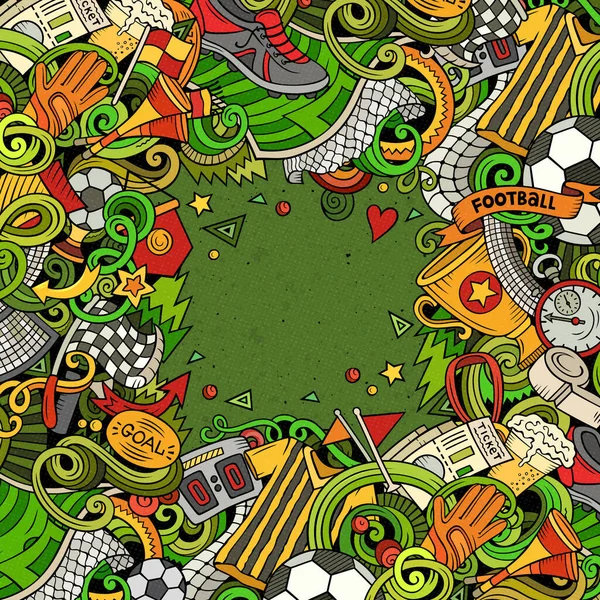 Dibujos animados garabatos marco de fútbol. Colorido, detallado, fondo —  Fotos de Stock