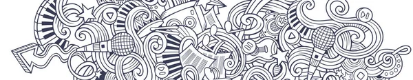 Música dibujada a mano doodle banner. Dibujos animados ilustraciones detalladas . — Archivo Imágenes Vectoriales