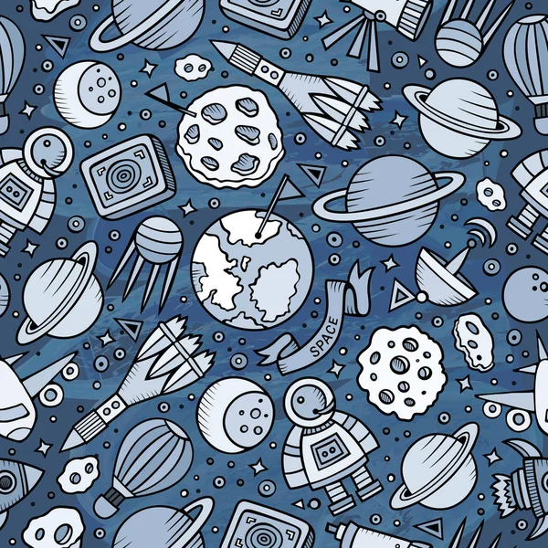 Cartoon handgetekende ruimte, planeten naadloze patroon — Stockfoto