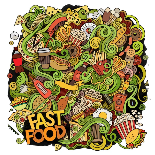 Kreskówka Ładna doodles ilustracja Fastfood — Zdjęcie stockowe