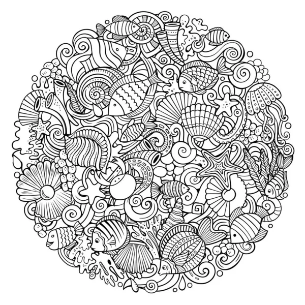 Kézzel rajzolt karikatúra doodles víz alatti élet illusztráció — Stock Fotó