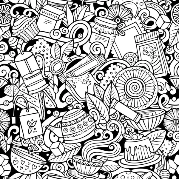 การ์ตูนน่ารัก doodles มือวาด Tea House รูปแบบไร้เย็บ . — ภาพถ่ายสต็อก