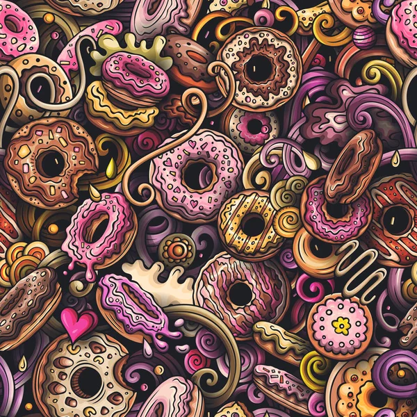 Dibujos animados garabatos lindo dibujado a mano Donuts patrón sin costuras — Foto de Stock