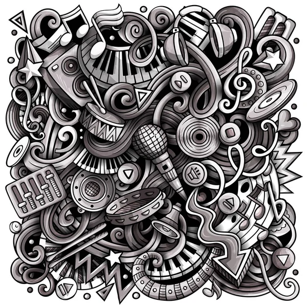 Muziek met de hand getekend doodles illustratie. Muzikaal affiche ontwerp. — Stockfoto