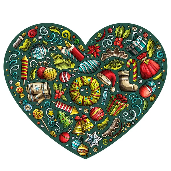 Set of New Year cartoon doodle objects. Heart composition — Stock Photo, Image