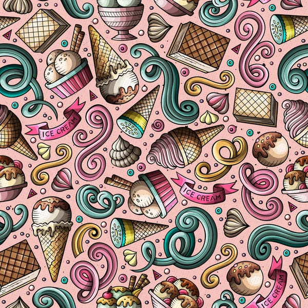 Desenhos animados desenhados à mão sorvete doodles padrão sem costura — Fotografia de Stock
