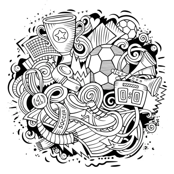 Cartoon line art doodles ilustração Futebol — Fotografia de Stock