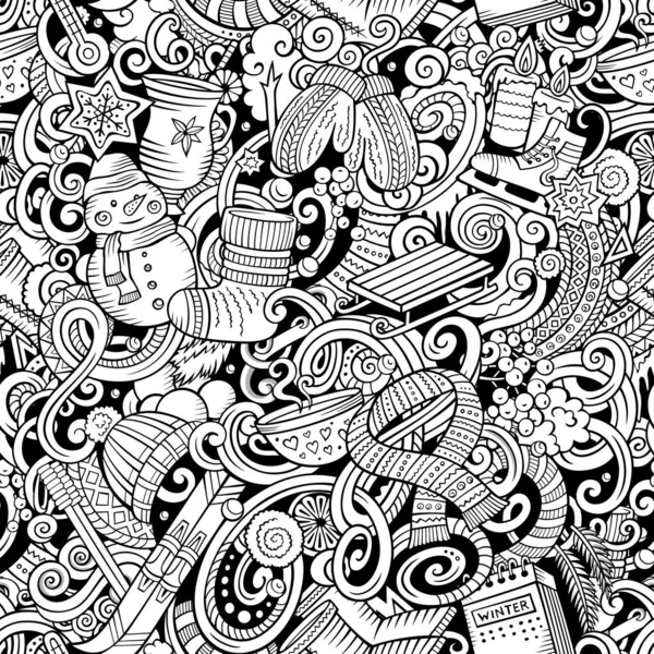 Desenhos animados doodles Inverno temporada sem costura padrão. Idêntica ilustração . — Fotografia de Stock