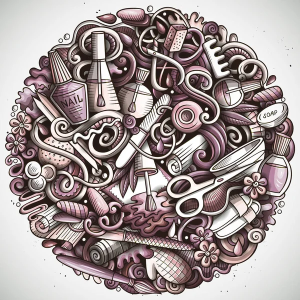 Καρφί σαλόνι ζωγραφισμένα στο χέρι doodles εικόνα. Σχέδιο αφίσας μανικιούρ. — Φωτογραφία Αρχείου