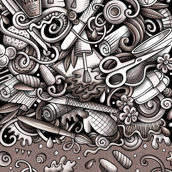 Nail salon mão desenhado doodles ilustração. Cartão de moldura de manicure — Fotografia de Stock