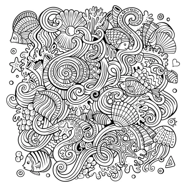 Χέρι-που καρτούν doodles Εικονογράφηση της υποβρύχιας ζωής — Φωτογραφία Αρχείου