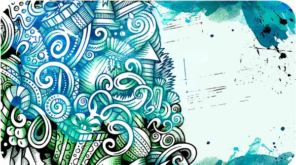 Ano Novo mão desenhada doodle banner. Folheto detalhado dos desenhos animados . — Vetor de Stock