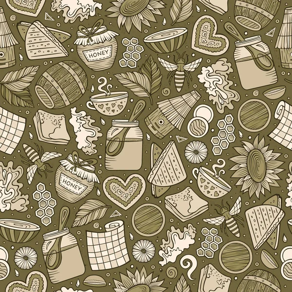 Cartoon niedliche Doodles Hand gezeichnet Honig nahtlose Muster — Stockfoto
