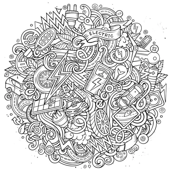 Tecknad söt doodles elbilar illustration — Stockfoto