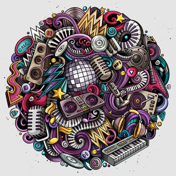 Cartoon color doodles Disco music illustration — Stock Photo, Image