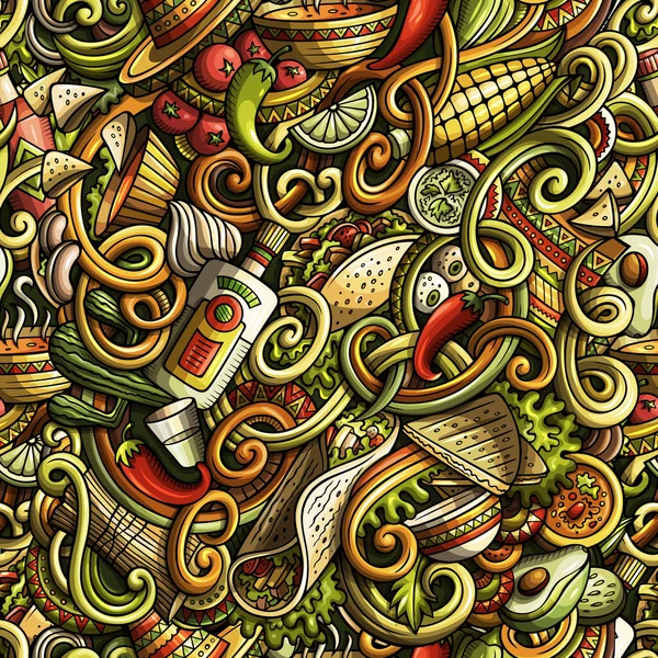 Mexické jídlo kreslený čmáranice bezešvé pattern — Stock fotografie