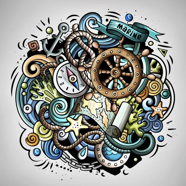 Námořní kreslené barvy roztomilé kreslené ilustrace — Stock fotografie