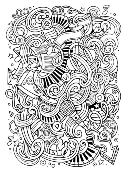 Cartoon hand-drawn doodles Musical illustration. Line art background — Stockfoto