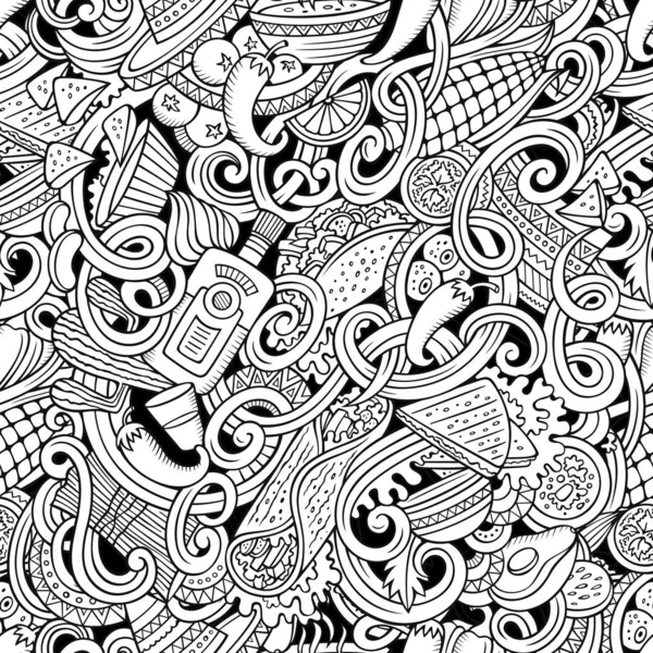 Cartoon mexican food doodles seamless pattern — Stock Photo, Image