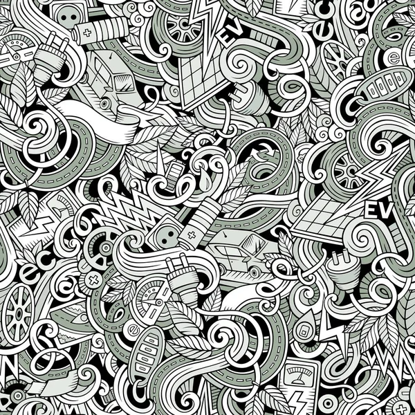 Cartoon cute doodles hand drawn Electric vehicle seamless pattern — Stock Photo, Image