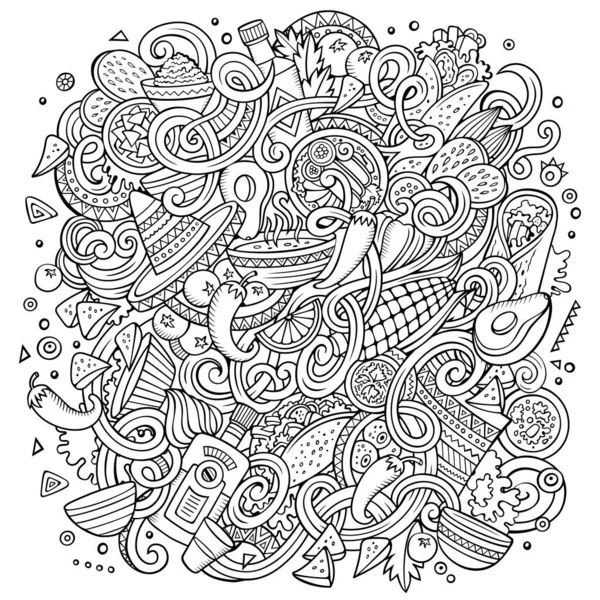 Desenhos animados doodles bonito comida mexicana ilustração — Fotografia de Stock