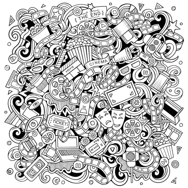 Desenhos animados arte linha engraçado doodles Cinema ilustração — Fotografia de Stock
