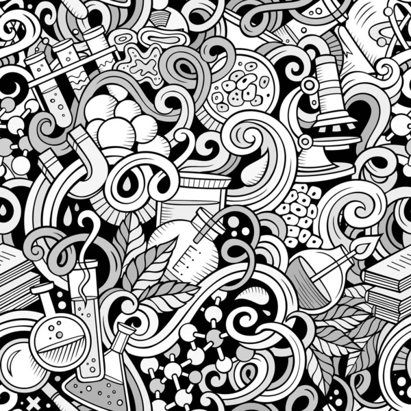 Cartoon hand-drawn science doodles seamless pattern — Stock Photo, Image