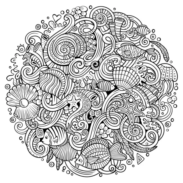 Sualtı canlıları illüstrasyon karikatür çizilmiş doodles — Stok fotoğraf