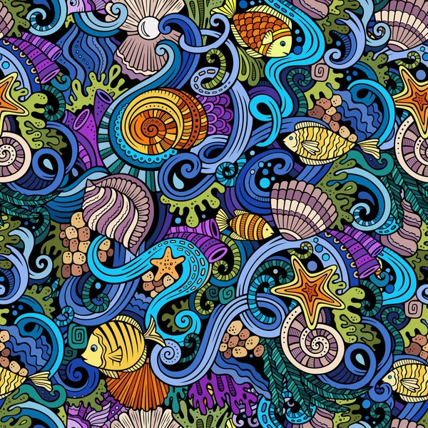 Cartoon doodles under water life seamless pattern — Stock Photo, Image