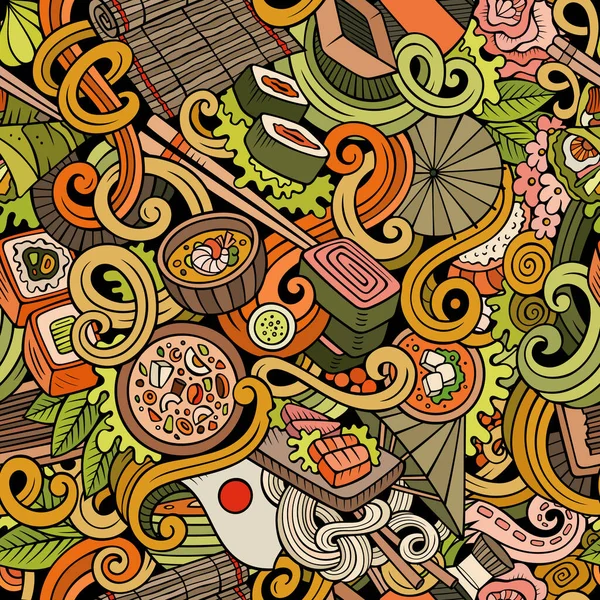 Κινούμενα σχέδια χαριτωμένο μουτζούρες χέρι που τράβηξε Ιαπωνία φαγητό χωρίς ραφές μοτίβο — Φωτογραφία Αρχείου