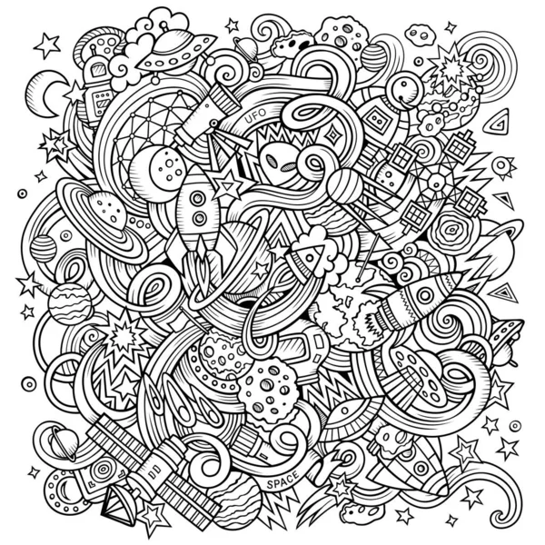 Cartoon hand-drawn doodles Space illustration — Stock Photo, Image