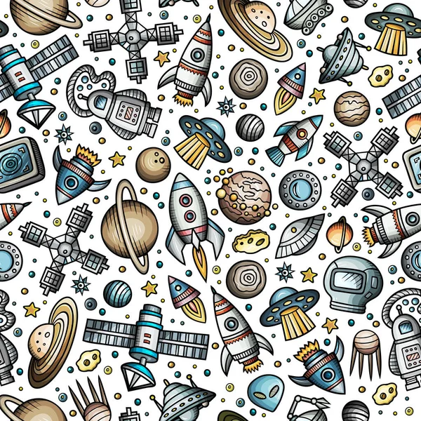 Cartoon handritade utrymme, planeter seamless mönster — Stockfoto