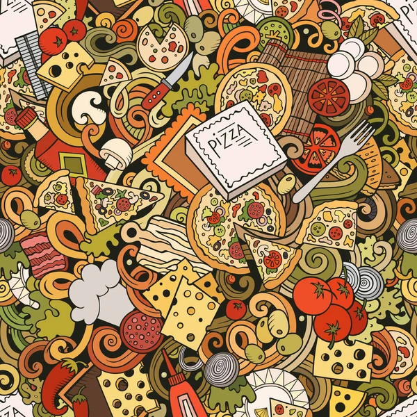 Cartoon cute doodles hand getrokken pizza naadloze patroon — Stockfoto