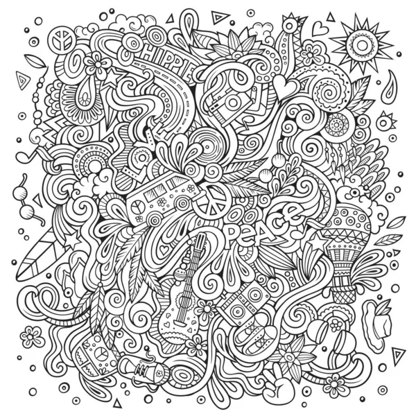 Cartoon hand-drawn doodles hippie illustration