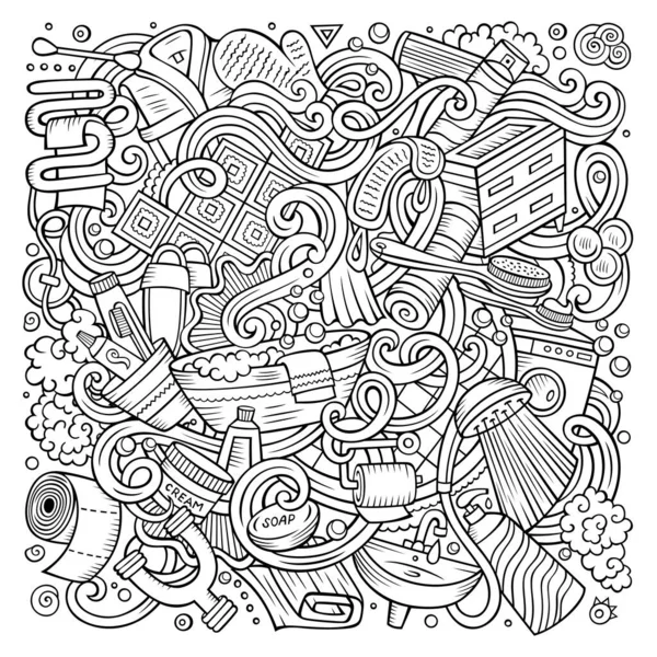 Desenhos animados bonito doodles mão desenhada Banheiro ilustração . — Fotografia de Stock