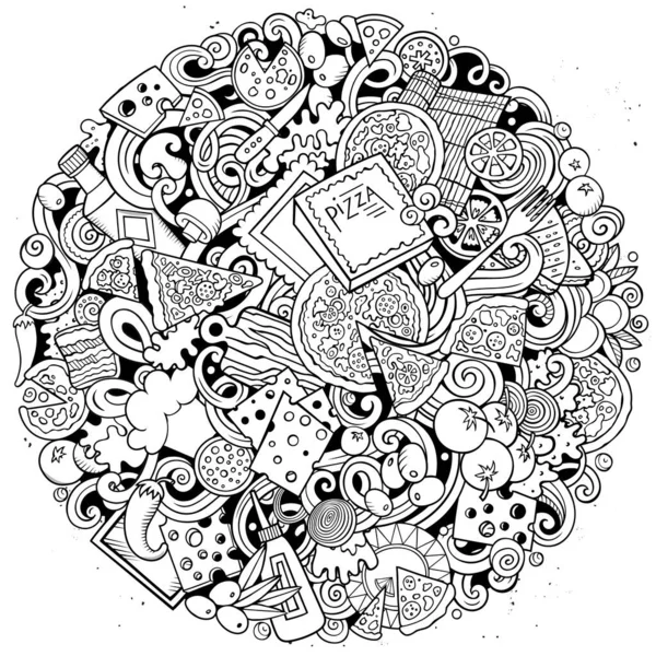 Cartoon line art cute doodles Pizza illustration