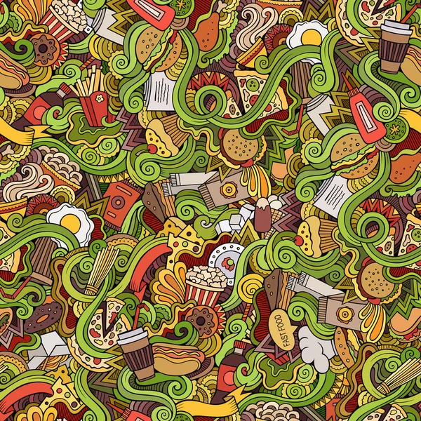 Seamless doodles abstract fast food pattern — Stock Photo, Image