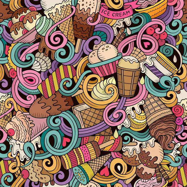 Cartoon hand-drawn ice cream doodles seamless pattern — Stock Photo, Image