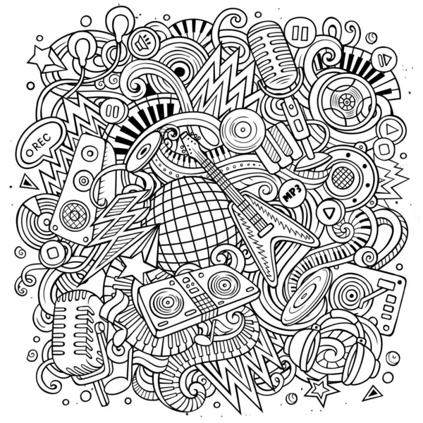 Cartoon line art doodles Disco music illustration — Stock Photo, Image