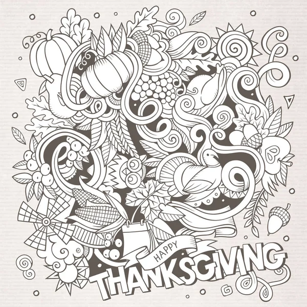 Desenhos animados desenhados à mão Doodle Thanksgiving. Desenho esboçado — Fotografia de Stock