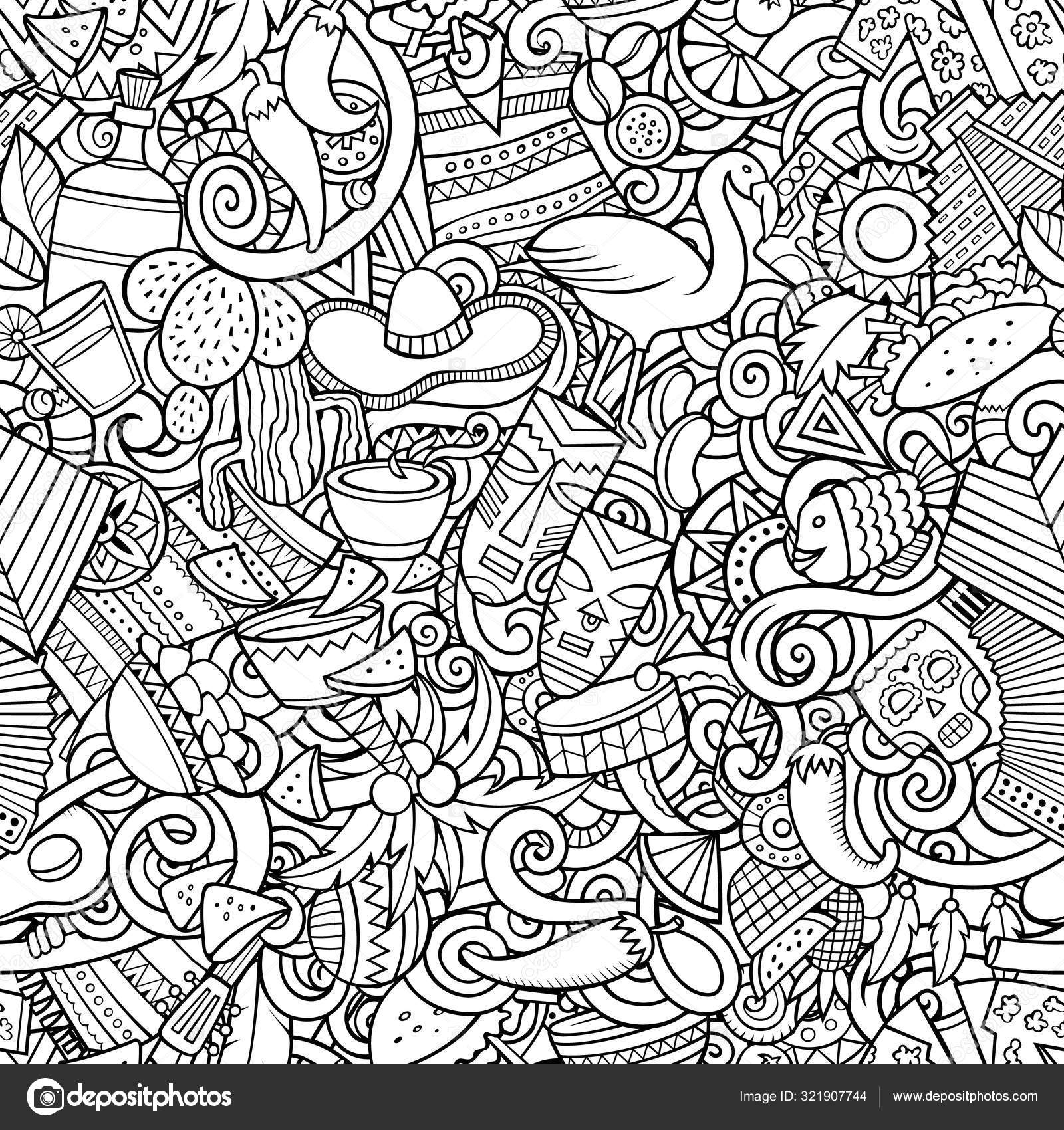 Dessin animé mignon gribouillis Amérique latine motif sans couture —  Illustration de stock par ©3dsparrow - 321907744, image size:1600x1700