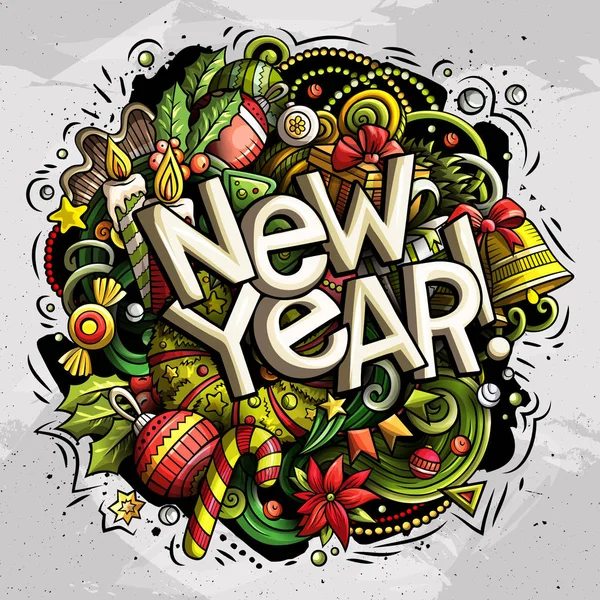 Yeni Yıl doodles illüstrasyon nesneleri ve elemanları poster tasarımı — Stok fotoğraf
