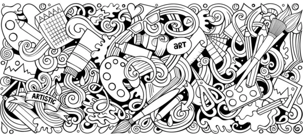 Мультфильм каракули Искусство и дизайн горизонтальная полоса иллюстрация — стоковое фото