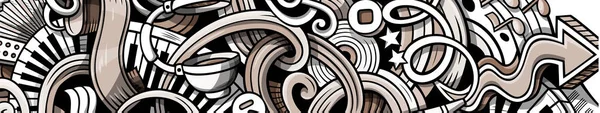 Música dibujada a mano doodle banner. Dibujos animados ilustraciones detalladas . — Vector de stock