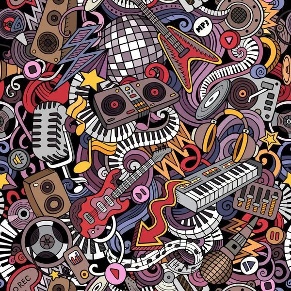 Desenhos animados bonito doodles Disco música sem costura padrão — Fotografia de Stock
