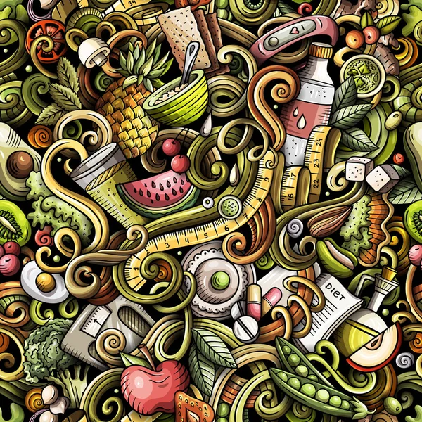 만화 귀여운 낙서 손으로 그린 다이어트 음식 원활한 패턴 — 스톡 사진