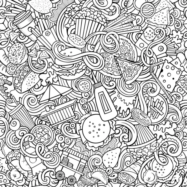 Fastfood handritade doodles sömlösa mönster. Snabb mat bakgrund — Stockfoto