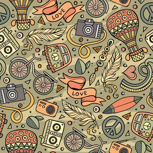 Hippie hand drawn doodles seamless pattern. Hippy background. — Stock Photo, Image